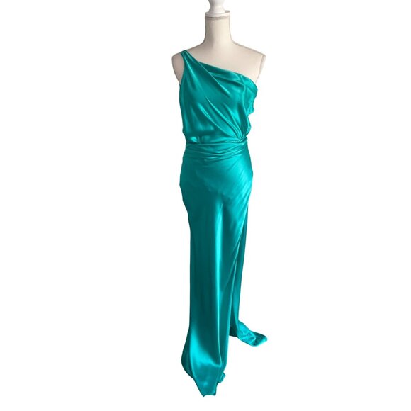 The Sei for FWRD Asymmetrical Wrap Gown in Turquoise 0 New Womens Maxi Dress - Picture 5 of 9